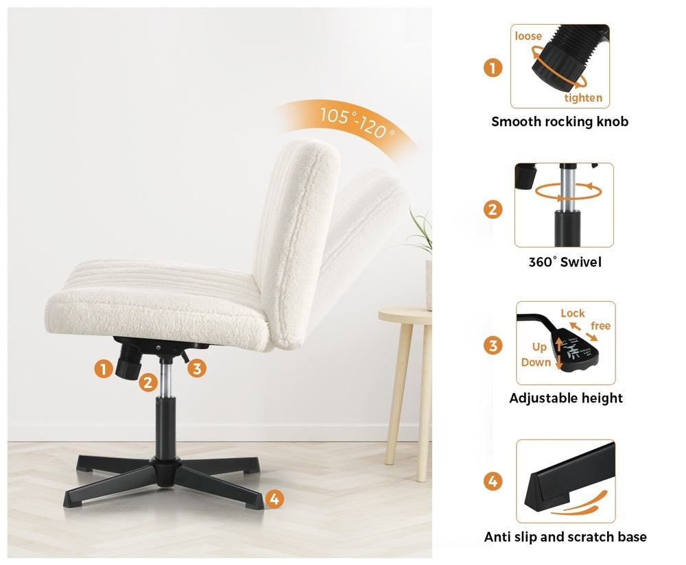 Oikiture Mid Back Office Chair Wide Seat Sherpa White-Office Chairs-PEROZ Accessories