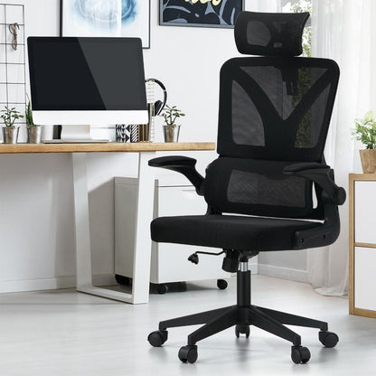 Oikiture Mesh Office Chair D-Shape Back Support Black-Office Chairs-PEROZ Accessories