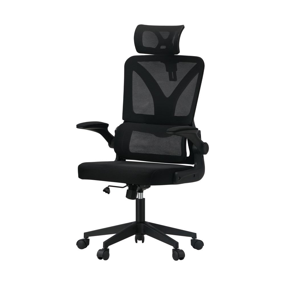 Oikiture Mesh Office Chair D-Shape Back Support Black-Office Chairs-PEROZ Accessories