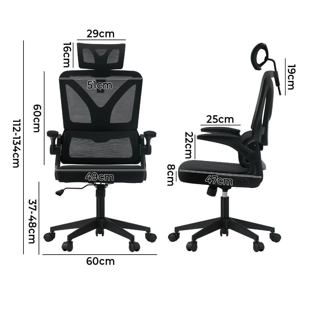 Oikiture Mesh Office Chair D-Shape Back Support Black-Office Chairs-PEROZ Accessories