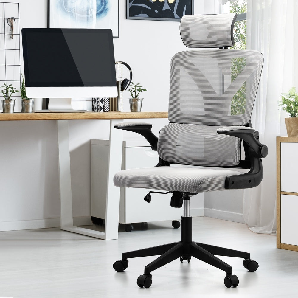 Oikiture Mesh Office Chair Adjustable Lumbar Support D-Shape BK &amp; GY-Office Chair-PEROZ Accessories