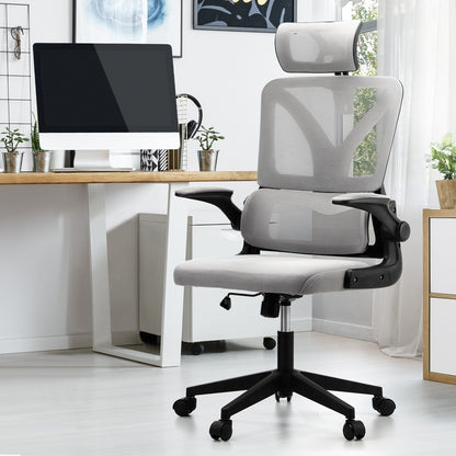Oikiture Mesh Office Chair Adjustable Lumbar Support D-Shape BK &amp; GY-Office Chair-PEROZ Accessories