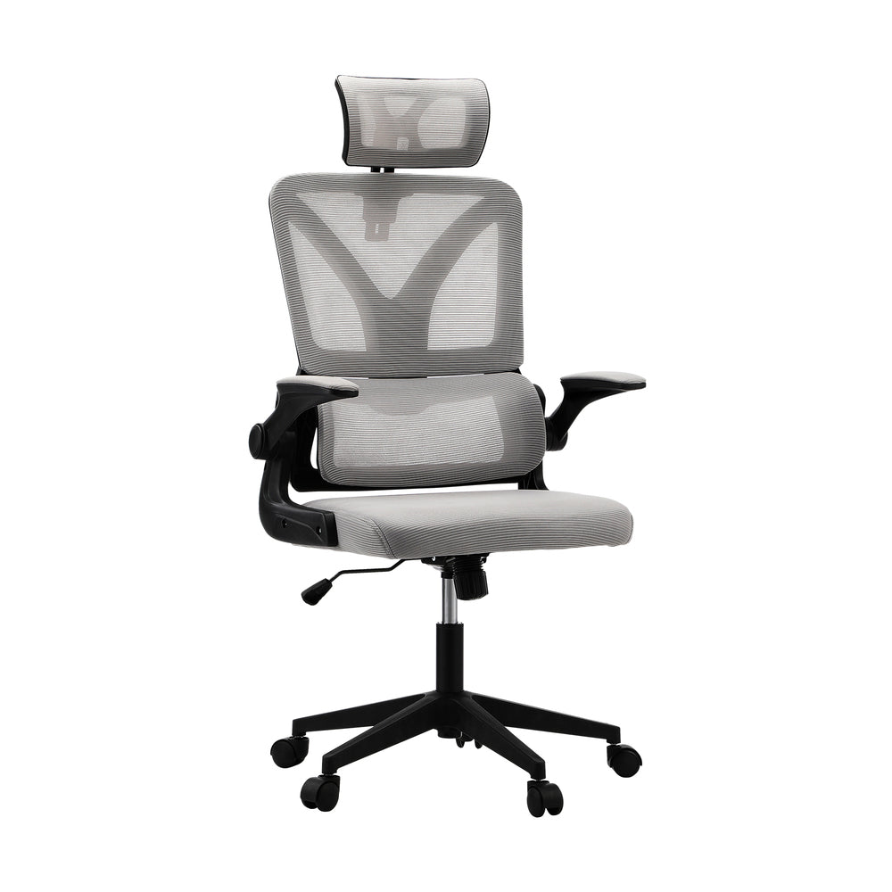 Oikiture Mesh Office Chair Adjustable Lumbar Support D-Shape BK &amp; GY-Office Chair-PEROZ Accessories