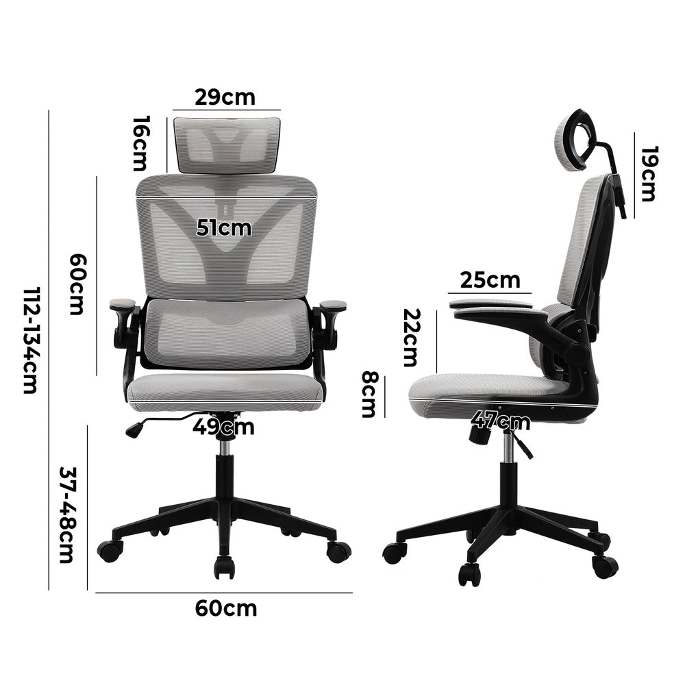 Oikiture Mesh Office Chair Adjustable Lumbar Support D-Shape BK &amp; GY-Office Chair-PEROZ Accessories