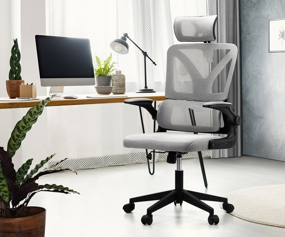 Oikiture Mesh Office Chair Adjustable Lumbar Support D-Shape BK &amp; GY-Office Chair-PEROZ Accessories