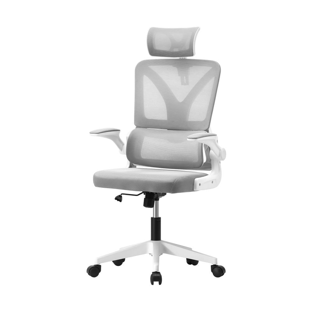 Oikiture Mesh Office Chair D-Shape Back Support White-Office Chairs-PEROZ Accessories