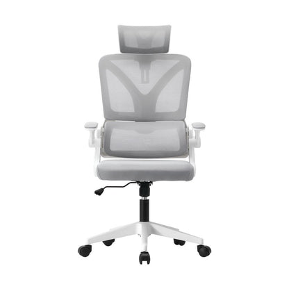 Oikiture Mesh Office Chair D-Shape Back Support White-Office Chairs-PEROZ Accessories