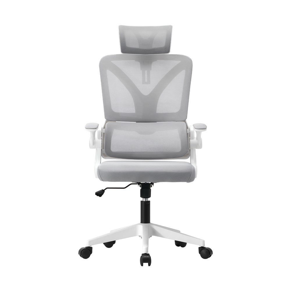 Oikiture Mesh Office Chair D-Shape Back Support White-Office Chairs-PEROZ Accessories