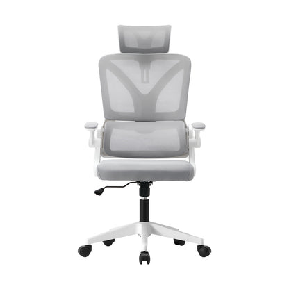 Oikiture Mesh Office Chair D-Shape Back Support White-Office Chairs-PEROZ Accessories