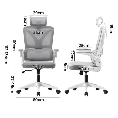 Oikiture Mesh Office Chair D-Shape Back Support White-Office Chairs-PEROZ Accessories