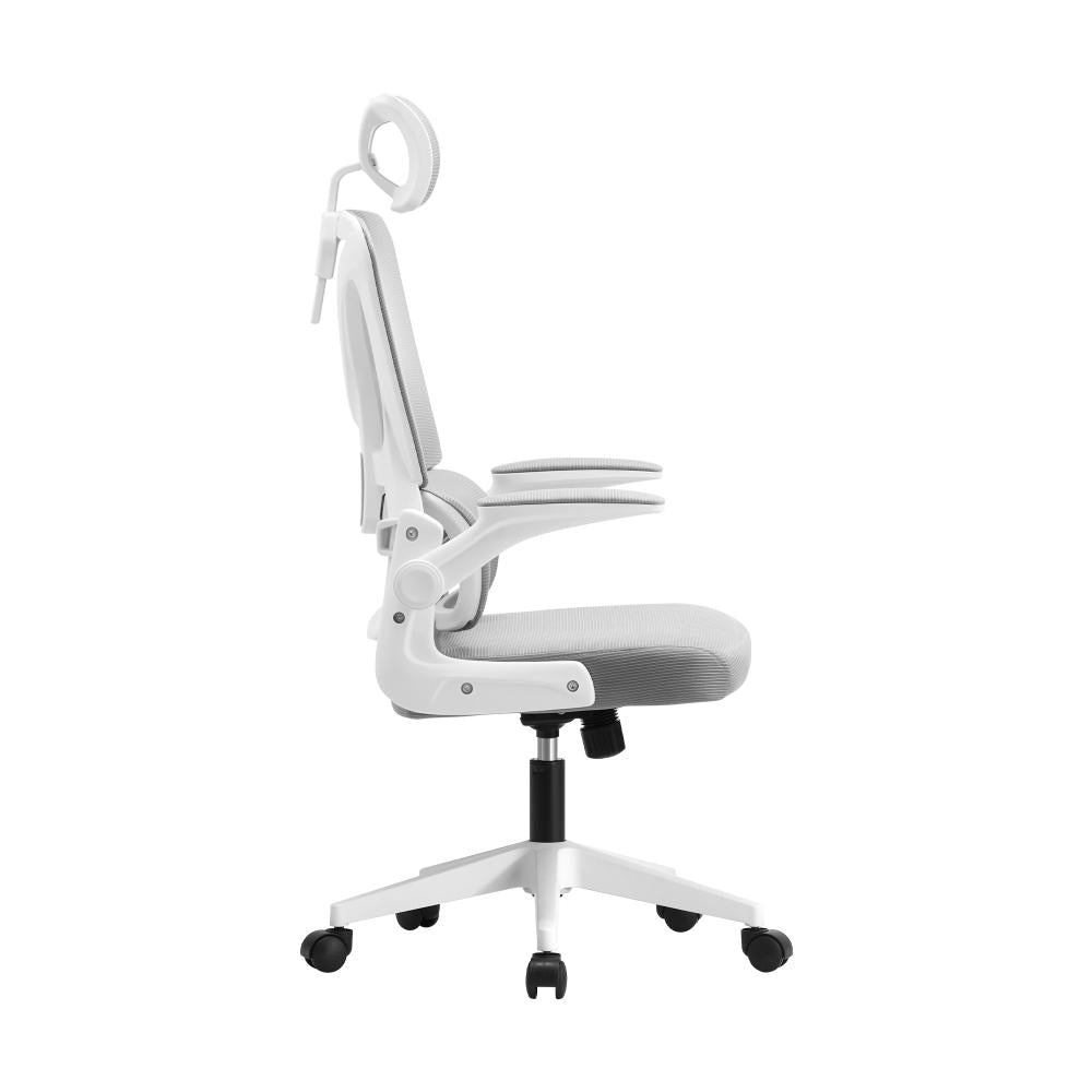 Oikiture Mesh Office Chair D-Shape Back Support White-Office Chairs-PEROZ Accessories
