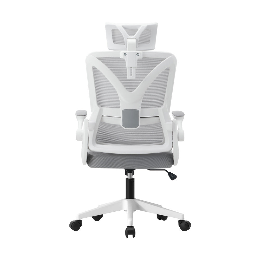 Oikiture Mesh Office Chair D-Shape Back Support White-Office Chairs-PEROZ Accessories