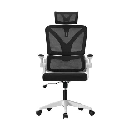 Oikiture Mesh Office Chair D-Shape Back Support White&amp;Black-Office Chairs-PEROZ Accessories