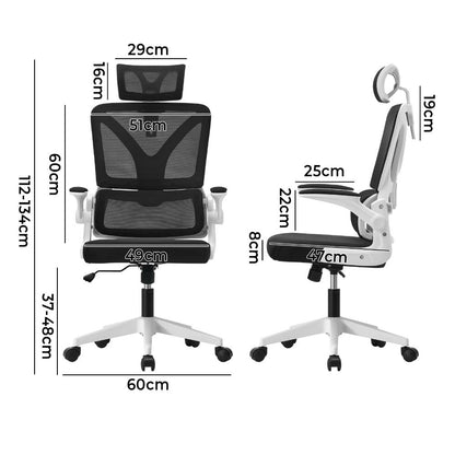 Oikiture Mesh Office Chair D-Shape Back Support White&amp;Black-Office Chairs-PEROZ Accessories