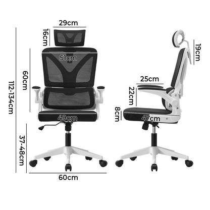 Oikiture Mesh Office Chair D-Shape Back Support White&amp;Black-Office Chairs-PEROZ Accessories