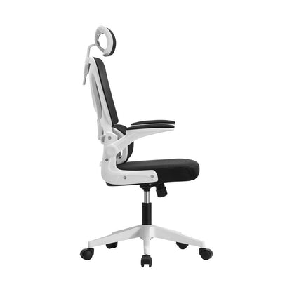 Oikiture Mesh Office Chair D-Shape Back Support White&amp;Black-Office Chairs-PEROZ Accessories