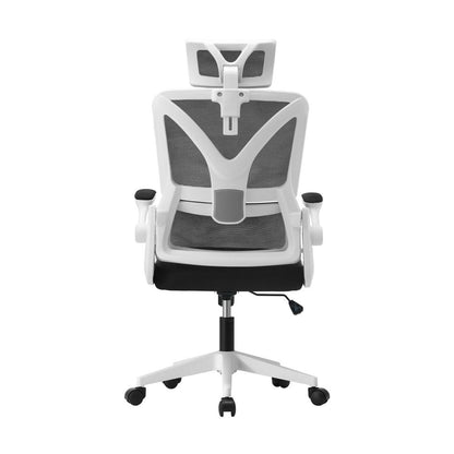 Oikiture Mesh Office Chair D-Shape Back Support White&amp;Black-Office Chairs-PEROZ Accessories