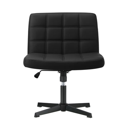 Oikiture Mid Back Office Chair Wide Seat Leather Black No Wheels-Office Chair-PEROZ Accessories