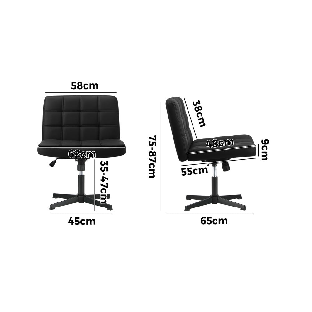 Oikiture Mid Back Office Chair Wide Seat Leather Black No Wheels-Office Chair-PEROZ Accessories
