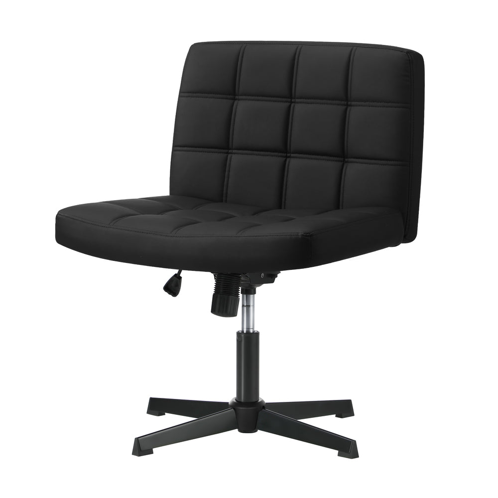 Oikiture Mid Back Office Chair Wide Seat Leather Black No Wheels-Office Chair-PEROZ Accessories