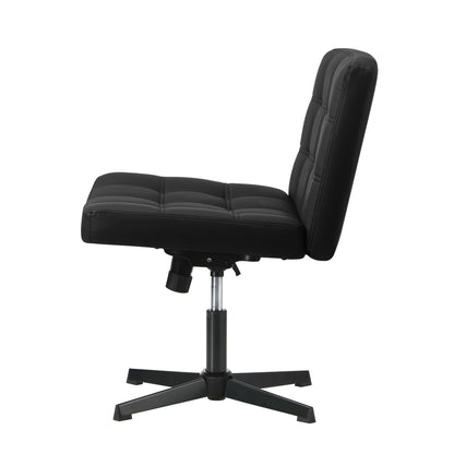 Oikiture Mid Back Office Chair Wide Seat Leather Black No Wheels-Office Chair-PEROZ Accessories