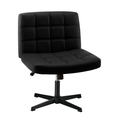 Oikiture Mid Back Office Chair Wide Seat Leather Black No Wheels-Office Chair-PEROZ Accessories