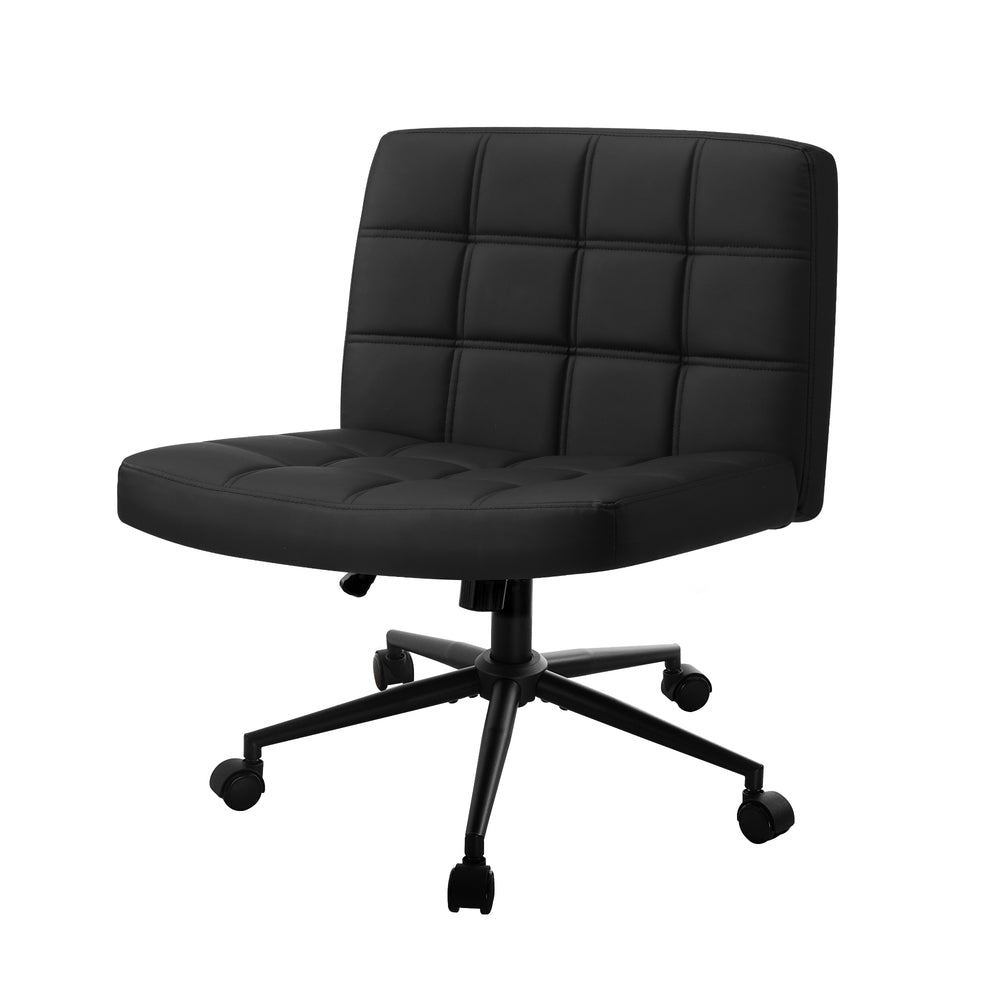 Oikiture Mid Back Office Chair Wide Seat PU Leather Black w/Wheels-Office Chair-PEROZ Accessories