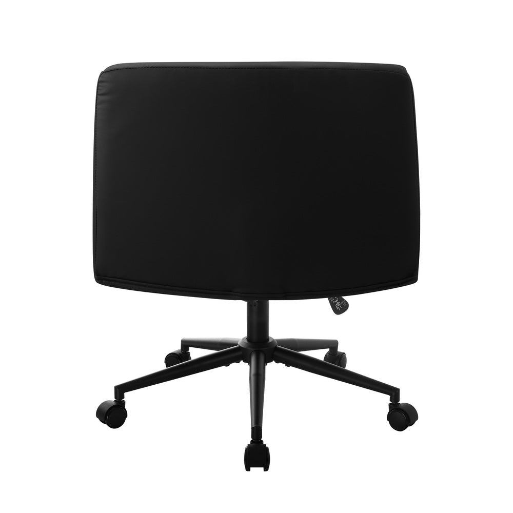 Oikiture Mid Back Office Chair Wide Seat PU Leather Black w/Wheels-Office Chair-PEROZ Accessories