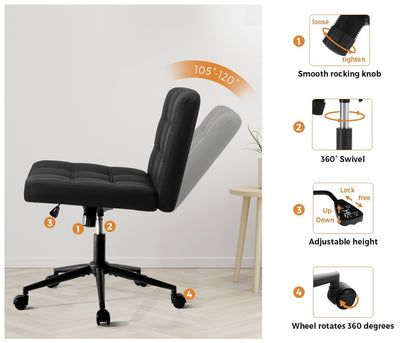 Oikiture Mid Back Office Chair Wide Seat PU Leather Black w/Wheels-Office Chair-PEROZ Accessories