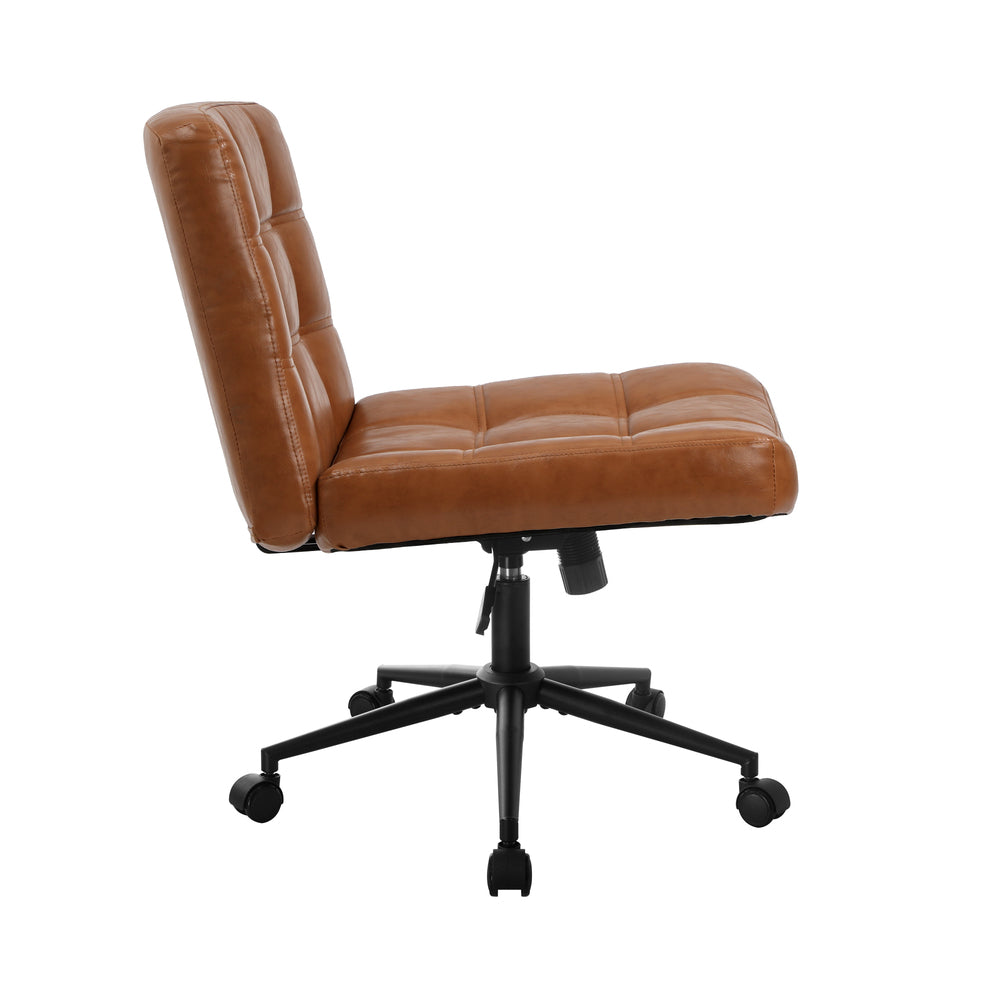 Oikiture Mid Back Office Chair Wide Seat PU Leather Brown w/Wheels-Office Chair-PEROZ Accessories