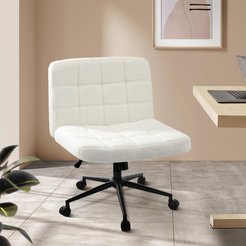 Oikiture Office Chair Wide Seat Boucle White with Wheels-Office Chair-PEROZ Accessories