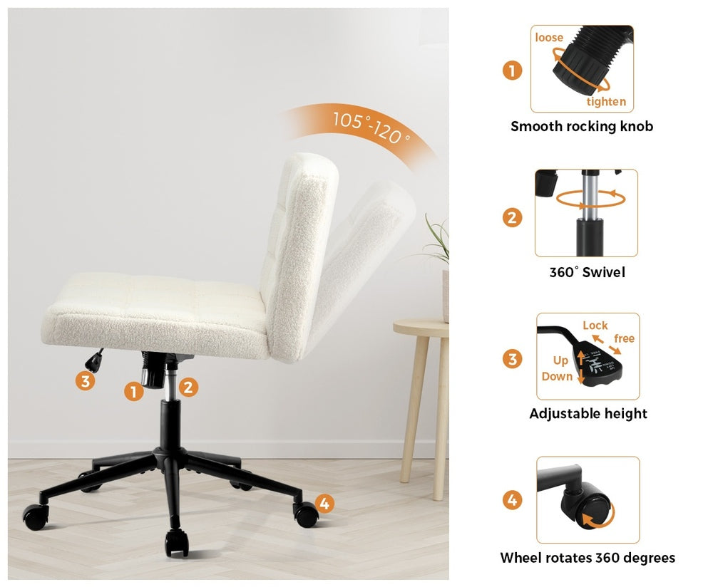 Oikiture Office Chair Wide Seat Boucle White with Wheels-Office Chair-PEROZ Accessories