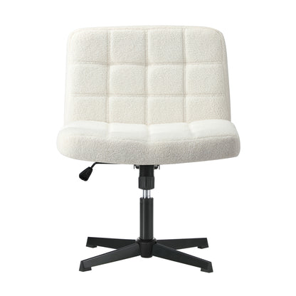 Oikiture Mid Back Office Chair Wide Seat Boucle White No Wheels-Office Chair-PEROZ Accessories