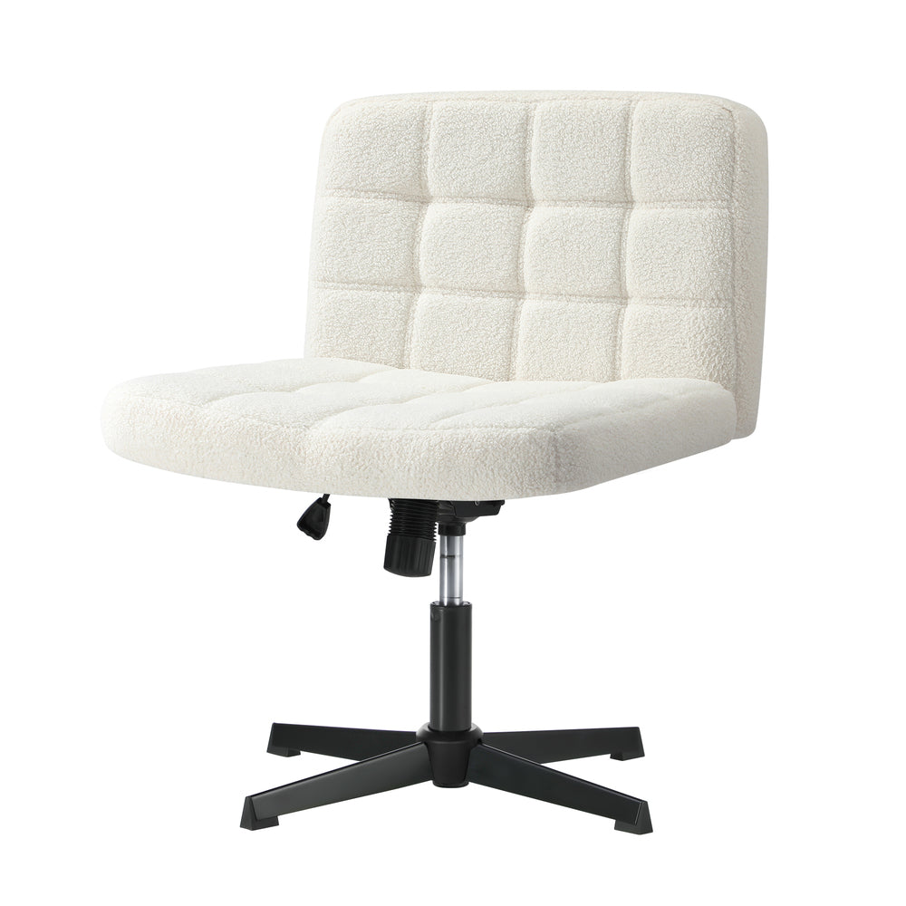 Oikiture Mid Back Office Chair Wide Seat Boucle White No Wheels-Office Chair-PEROZ Accessories