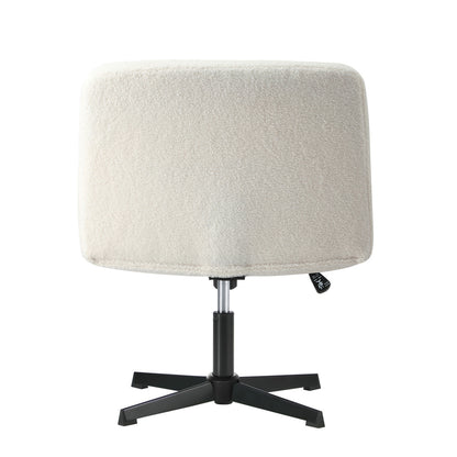 Oikiture Mid Back Office Chair Wide Seat Boucle White No Wheels-Office Chair-PEROZ Accessories