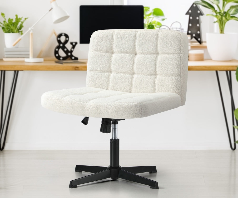 Oikiture Mid Back Office Chair Wide Seat Boucle White No Wheels-Office Chair-PEROZ Accessories