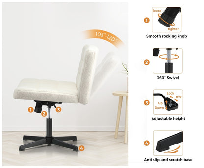 Oikiture Mid Back Office Chair Wide Seat Boucle White No Wheels-Office Chair-PEROZ Accessories