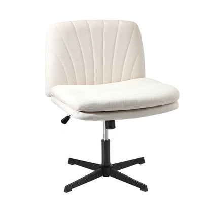 Oikiture Office Chair Wide Seat Linen Beige No Wheels-Office Chair-PEROZ Accessories