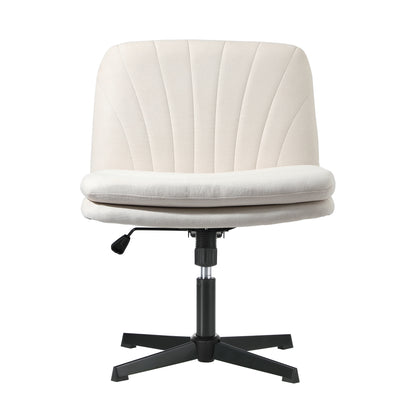 Oikiture Office Chair Wide Seat Linen Beige No Wheels-Office Chair-PEROZ Accessories