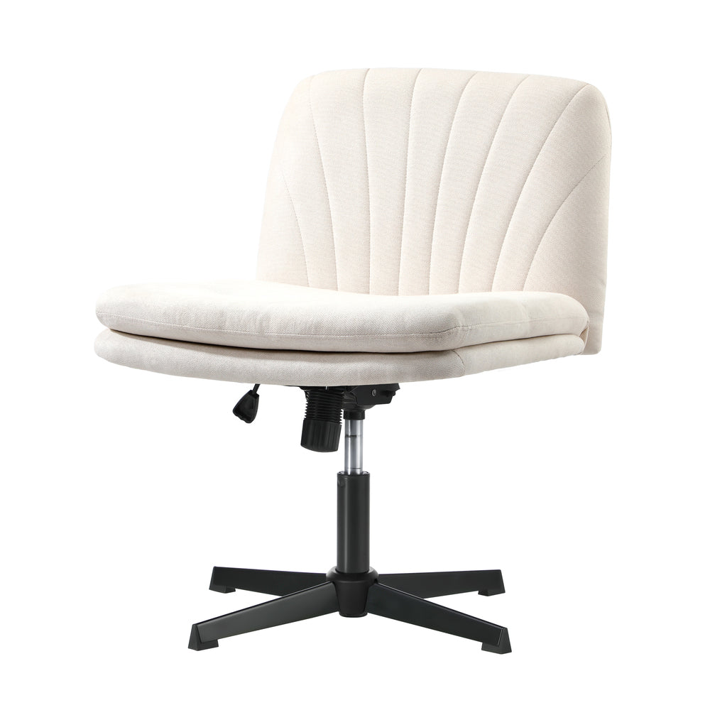 Oikiture Office Chair Wide Seat Linen Beige No Wheels-Office Chair-PEROZ Accessories