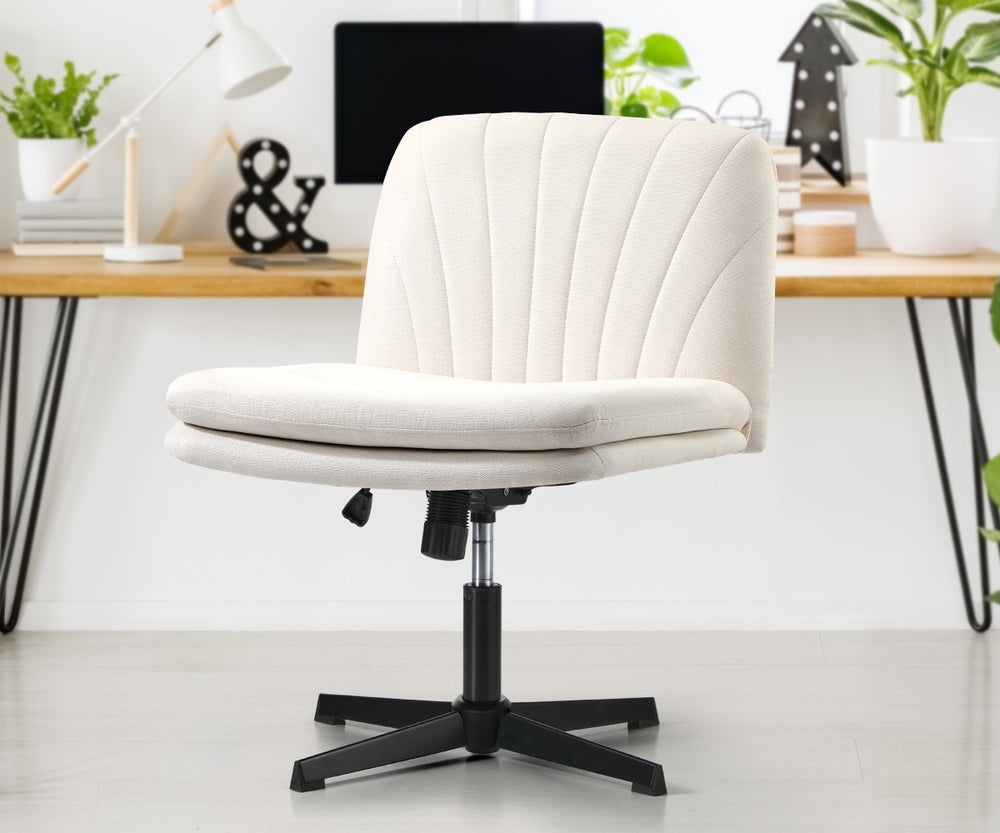 Oikiture Office Chair Wide Seat Linen Beige No Wheels-Office Chair-PEROZ Accessories