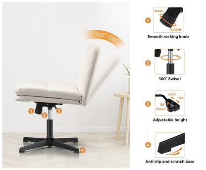 Oikiture Office Chair Wide Seat Linen Beige No Wheels-Office Chair-PEROZ Accessories