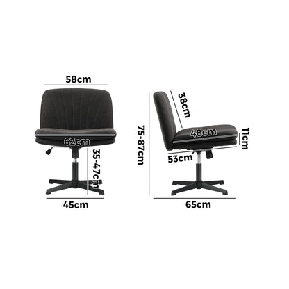 Oikiture Armless Office Chair Wide Seat Linen Charcoal No Wheels-Office Chair-PEROZ Accessories
