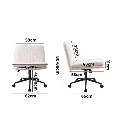 Oikiture Armless Office Chair Wide Seat Linen with Wheels Beige-Office Chair-PEROZ Accessories