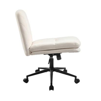 Oikiture Armless Office Chair Wide Seat Linen with Wheels Beige-Office Chair-PEROZ Accessories
