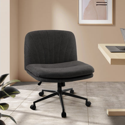 Oikiture Armless Office Chair Wide Seat Linen with Wheels Charcoal-Office Chair-PEROZ Accessories