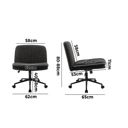 Oikiture Armless Office Chair Wide Seat Linen with Wheels Charcoal-Office Chair-PEROZ Accessories