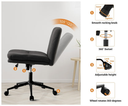 Oikiture Armless Office Chair Wide Seat Linen with Wheels Charcoal-Office Chair-PEROZ Accessories