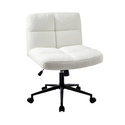 Oikiture Armless Office Chair Wide Seat with Wheels Boucle White-Office Chair-PEROZ Accessories