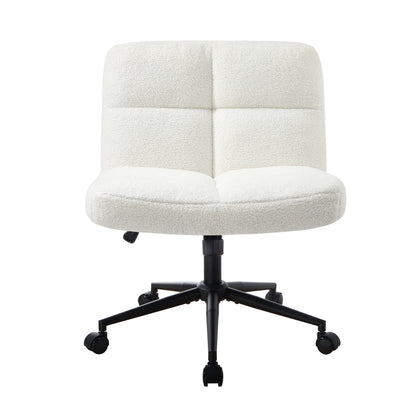 Oikiture Armless Office Chair Wide Seat with Wheels Boucle White-Office Chair-PEROZ Accessories